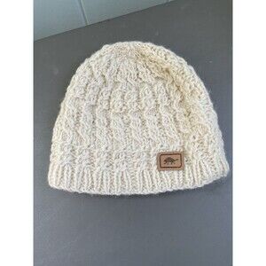 Turtle Fur Wool Chunky Knit Cream White Hat Partially Fleece Lined Winter Ski